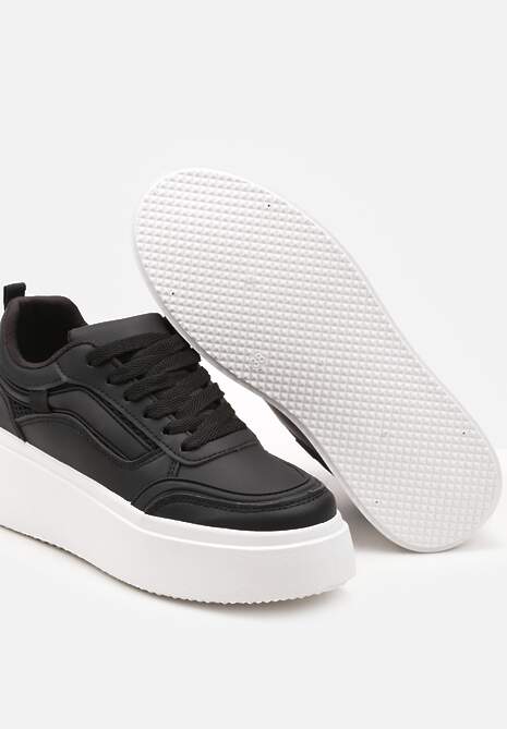 Czarne Casualowe Sneakersy na Płaskiej Podeszwie Ozdobione Paskami Vlivana