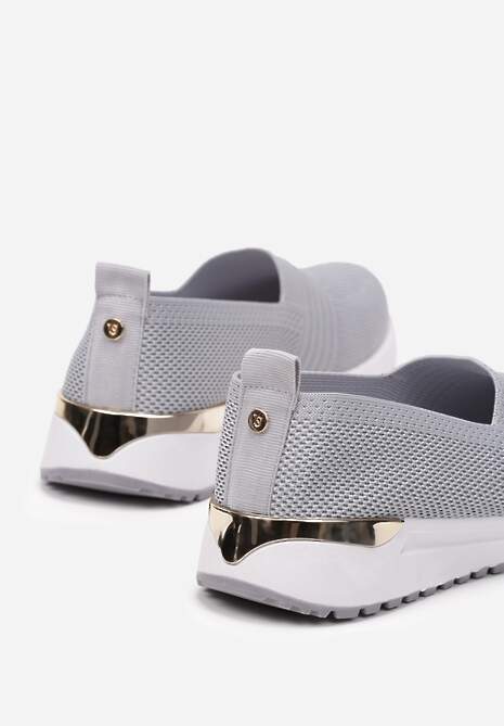 Szare Tenisówki Elastyczne z Metaliczną Wstawką na Zapiętku Jestella