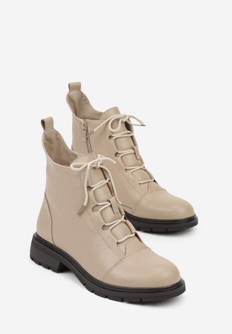 Beżowe Skórzane Botki Typu Trzewiki Wioselle