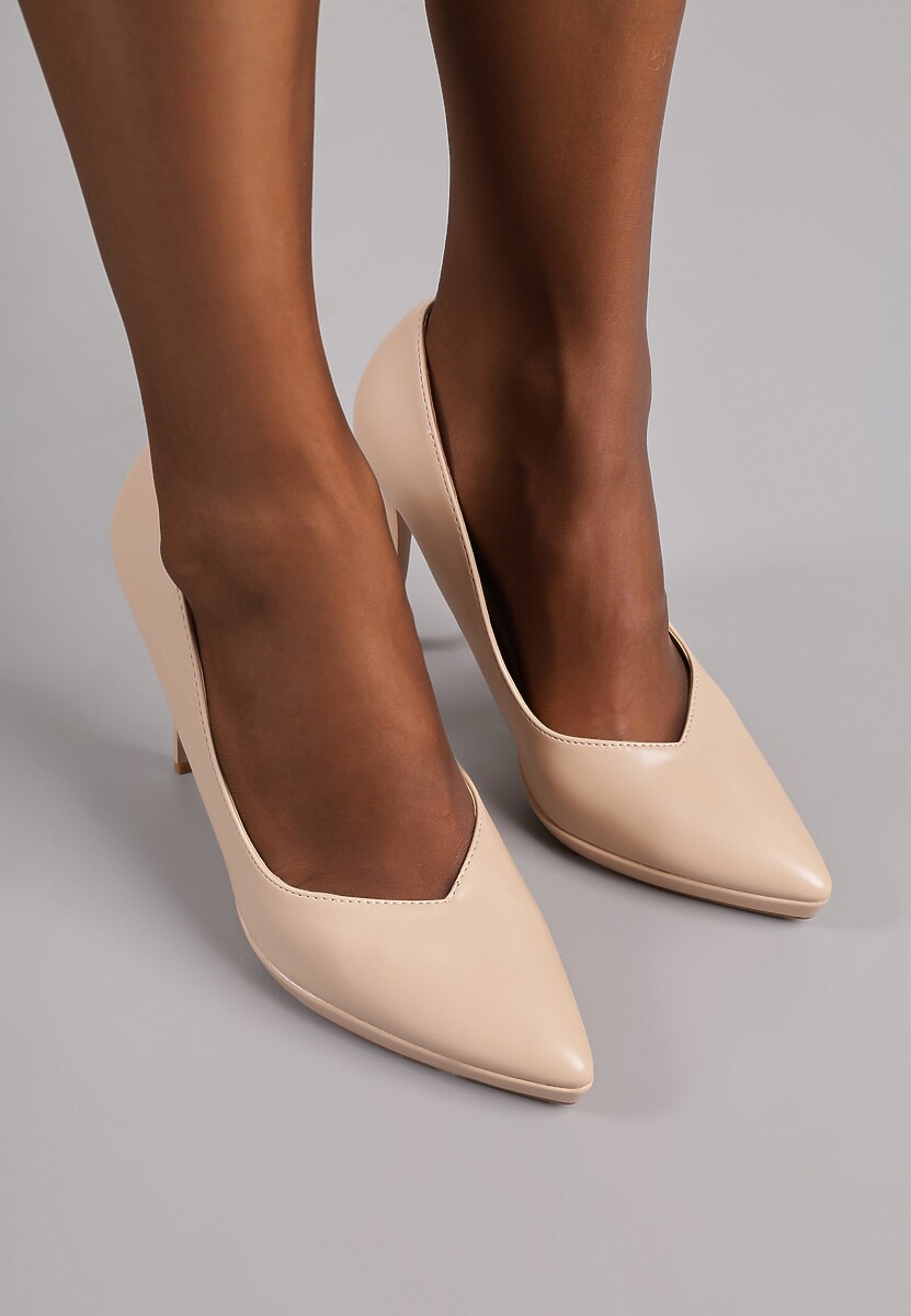 Beżowe Szpilki Vices na Grubej Podeszwie z Wkładką ze Skóry Naturalnej Ahrrie