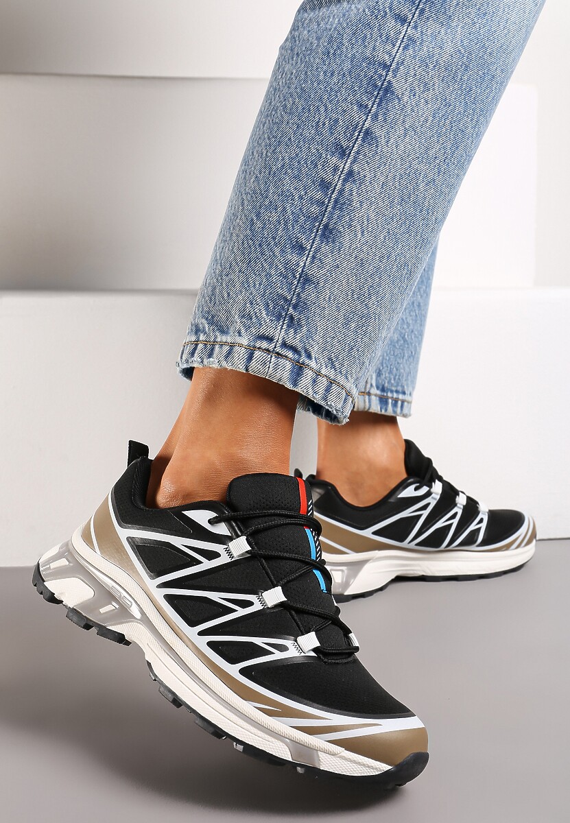 Czarno-Brązowe Sneakersy z Ozdobnymi Wstawkami i Ściąganą Gumką Aineri