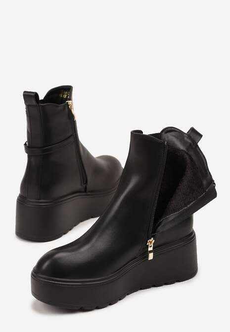 Czarne Botki Sztyblety Vices na Platformie Ozdobione Klamrami Falinnea