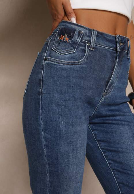 Granatowe Jeansy Mom Fit High Waist Meviranne