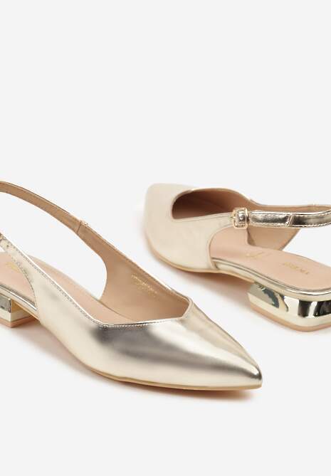 Złote Sandały Slingback Vices z Wkładką ze Skóry Naturalnej Galeresa