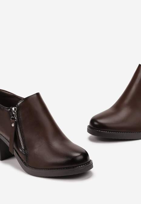 Ciemnobrązowe Półbuty na Obcasie z Krótkim Suwakiem Proctana