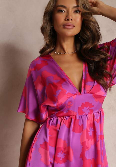 Fuksjowa Rozkloszowana Sukienka Maxi z Wycięciami Aleri