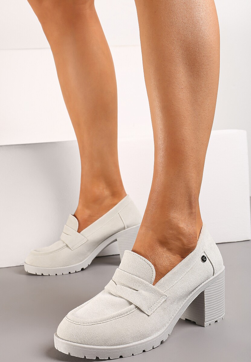 Jasnoszare Półbuty Mokasyny z Ekozamszu na Słupku i Platformie Andarco