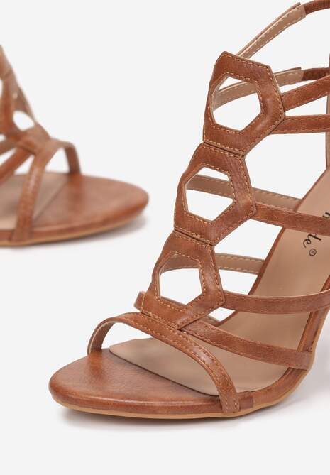 Brązowe Sandały na Słupku z Paskami Ocotia