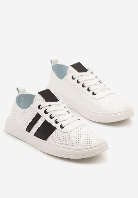 Czarno-Białe Tenisówki Ozdobione Paskami Meloti