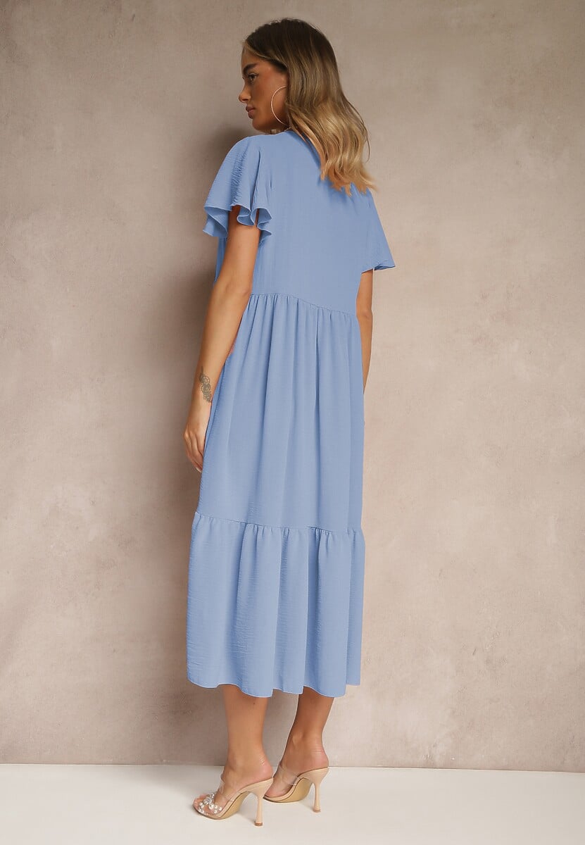 Jasnoniebieska Rozkloszowana Sukienka z Wiskozą w Casualowym Stylu Filarenna