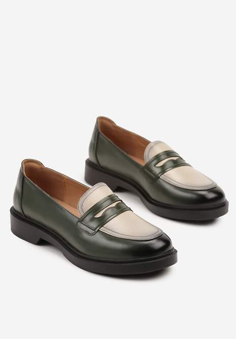 Zielone Mokasyny Lakierowane Loafersy ze Skórzaną Wkładką Reilira