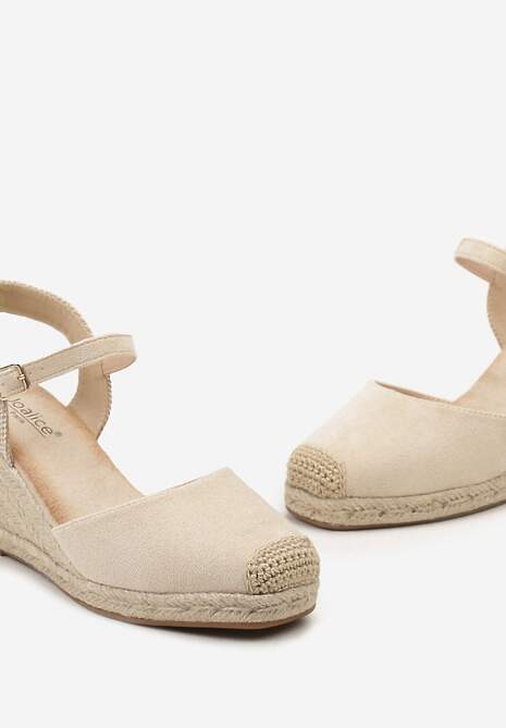 Beżowe Sandały w Stylu Espadryli z Plecionką i Zapięciem przy Kostce Virailia