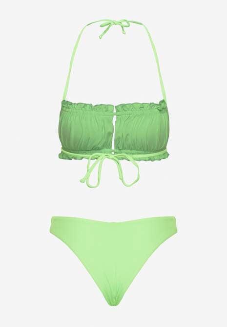 Jasnozielone Bikini Majtki Figi Biustonosz z Wiązaniem Ozdobiony Marszczeniem Folinira