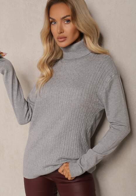 Szary Prążkowany Golf z Bawełną o Klasycznym Kroju Inoriaea