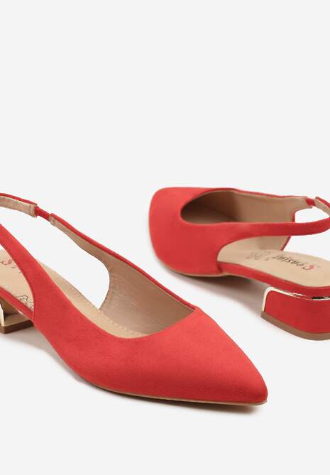 Czerwone Sandały Typu Slingback ze Skórzaną Wkładką i Metaliczną Wstawką Wevessa