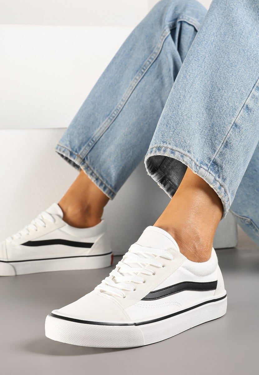 Czarno-Białe Tenisówki z Boczną Naszywką Simeris