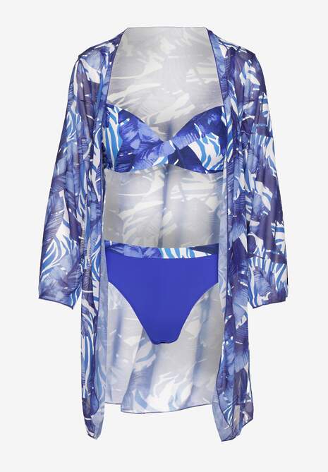 Niebieskie Bikini Majtki Figi Biustonosz i Siateczkowa Narzutka Folanisse