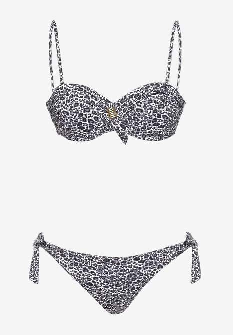 Ciemnoszare Bikini Usztywniany Biustonosz z Ozdobą i Majtki Typu Figi ze Sznurkami po Bokach Aromarie