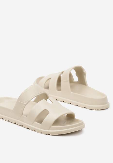 Beżowe Klapki z Geometrycznymi Wycięciami Setaneria