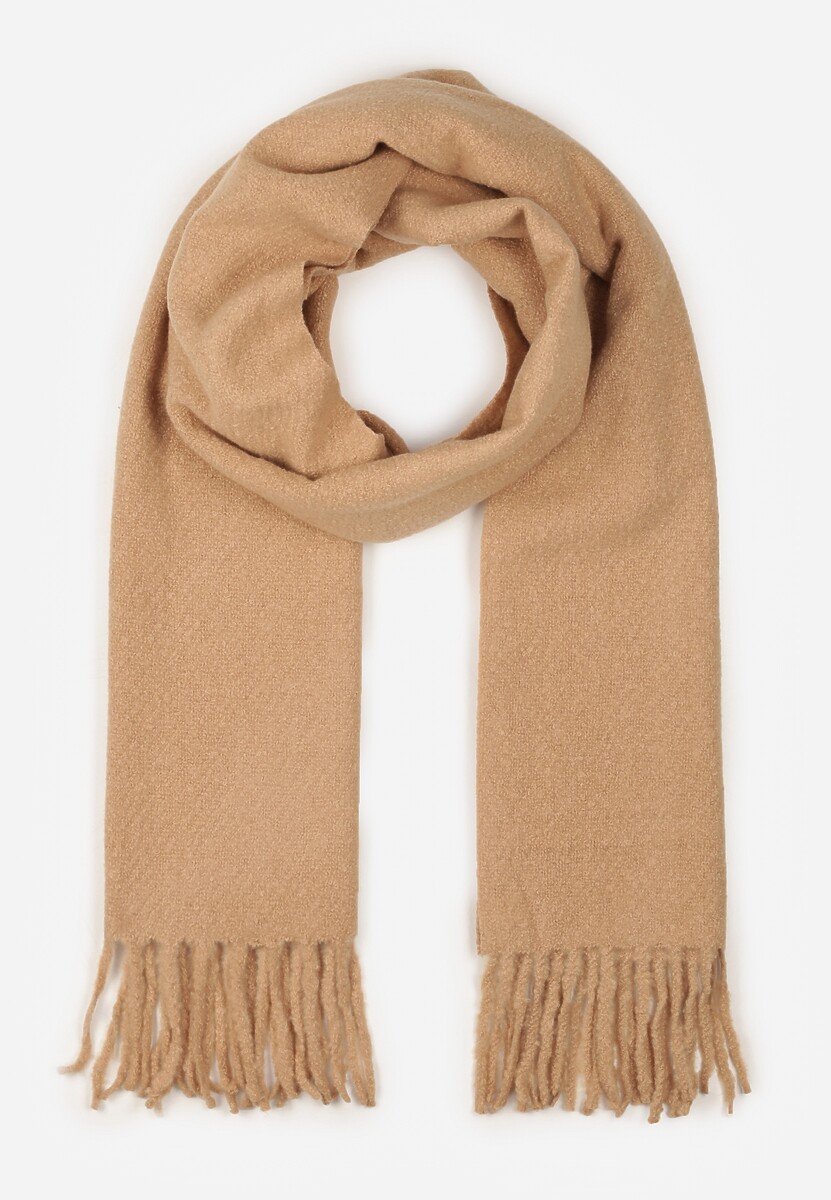 Ciemnobeżowy Gładki Szalik z Frędzlami Vetimare