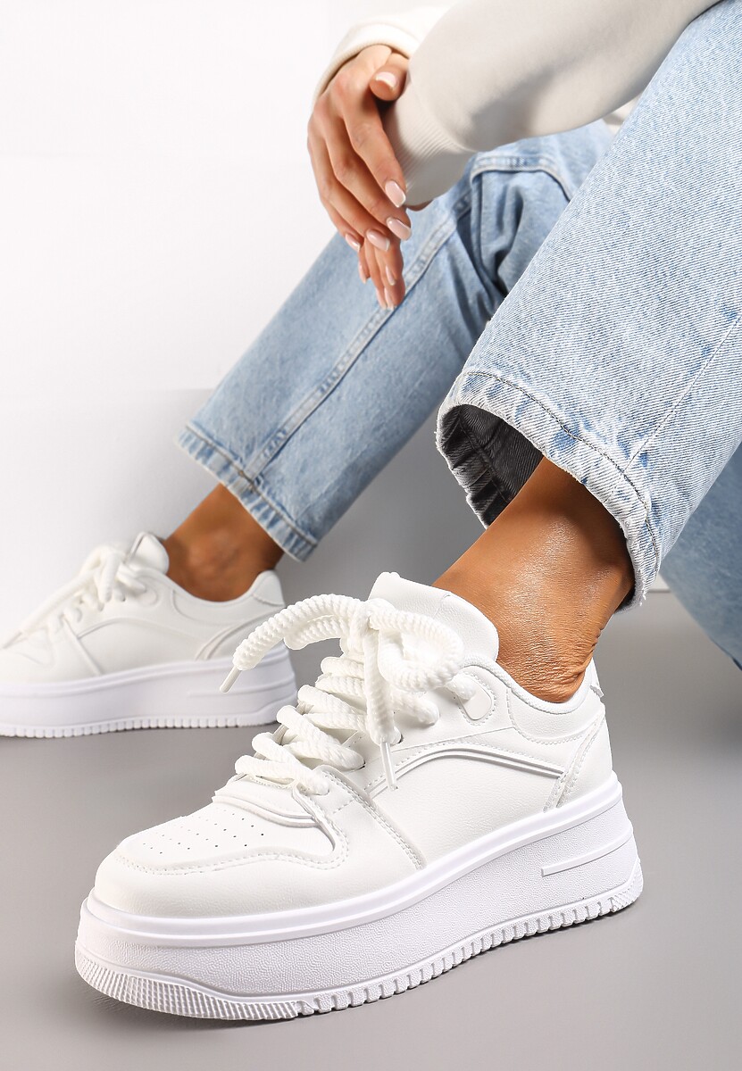 Biało-Czarne Sneakersy z Cholewką z Licznymi Wstawkami na Grubej Podeszwie Lenarise