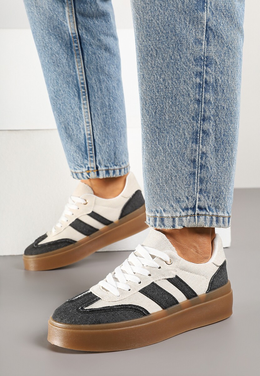 Czarno-Beżowe Sneakersy Tenisówki na Kauczukowej Podeszwie Ardisora