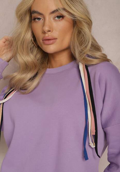 Jasnofioletowa Bawełniana Bluza z Sznurkami i Kapturem Tyche