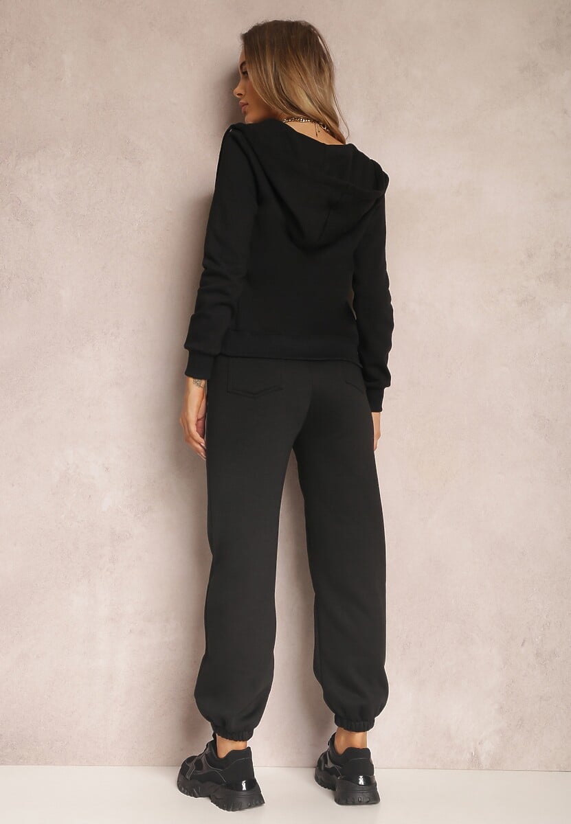 Czarna Bluza z Kapturem Zapinana na Suwak Bastian