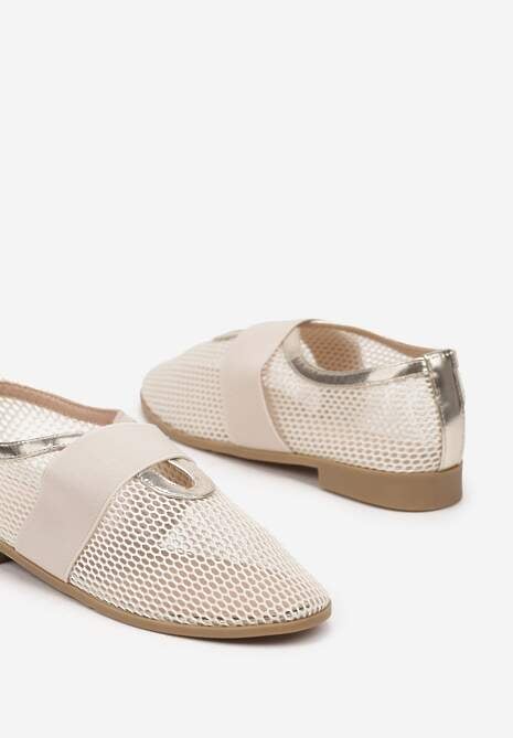 Złote Siateczkowe Balerinki Ozdobione Elastycznym Paskiem Selesi