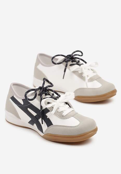 Białe Sneakersy Ozdobione Geometrycznym Wzorem i Podwójnym Sznurowaniem Hirozi