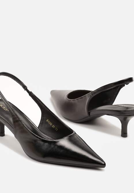 Czarne Sandały Vices Slingback na Obcasie Typu Kaczuszka Kovirida