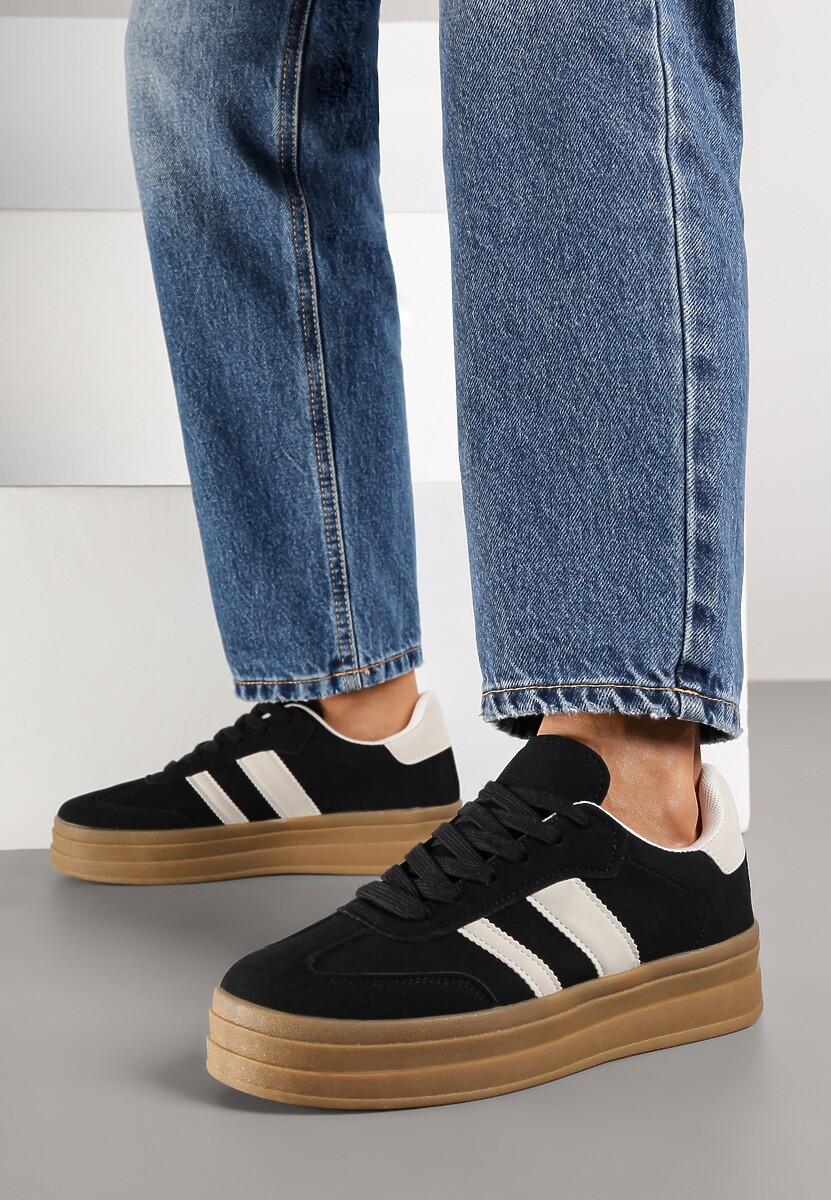Czarne Sneakersy w Stylu Klasycznych Tenisówek na Platformie Nallania