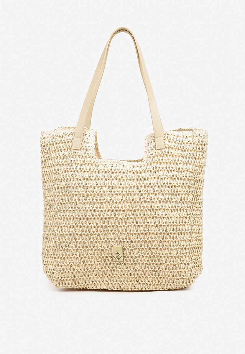 Beżowa Torebka Typu Shopperka z Plecionki Feliswela