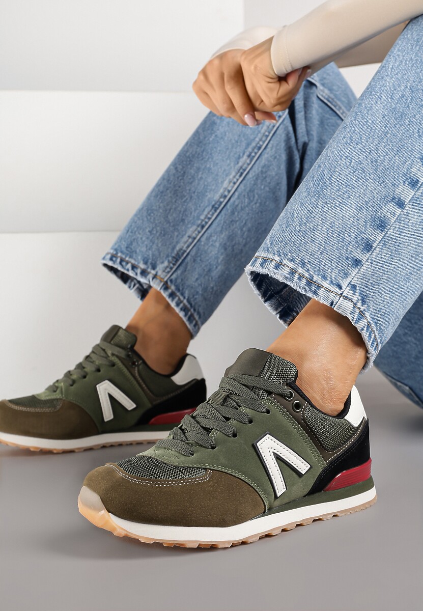 Beżowo-Szare Sneakersy Ozdobione Geometrycznym Motywem Rilenessa