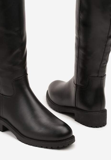 Czarne Dopasowane Kozaki Vices z Imitacji Skóry w Stylu Basic Lonavie