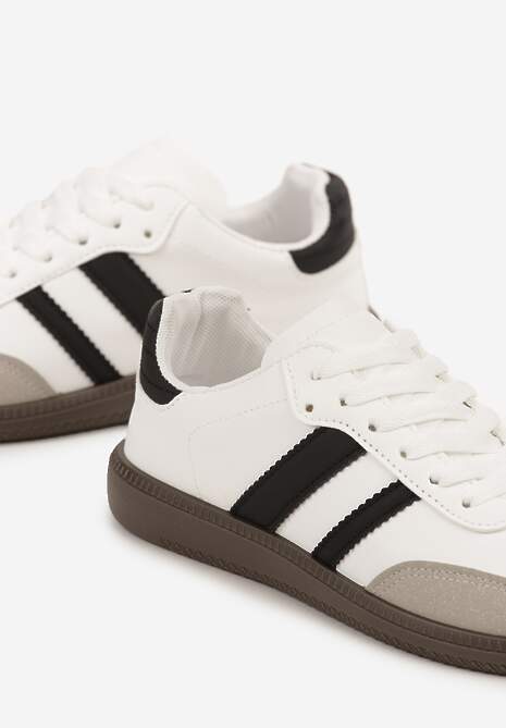 Białe Casualowe Sneakersy na Płaskiej Podeszwie z Paskami Jereria