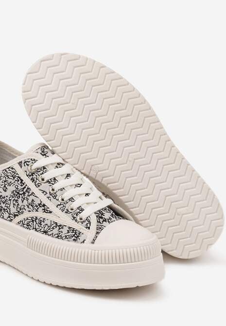 Beżowo-Czarne Trampki na Platformie z Abstrakcyjnym Wzorem Wulinea