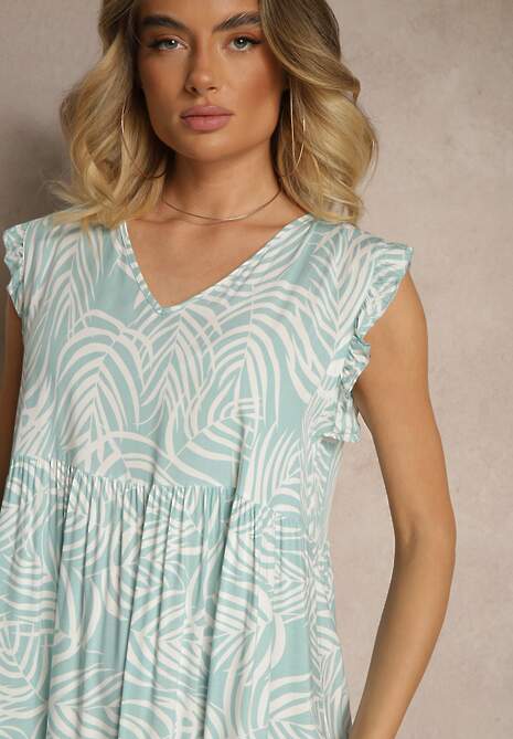 Jasnoniebieska Sukienka z Bawełny we Florystyczny Print Rozkloszowana Diviora