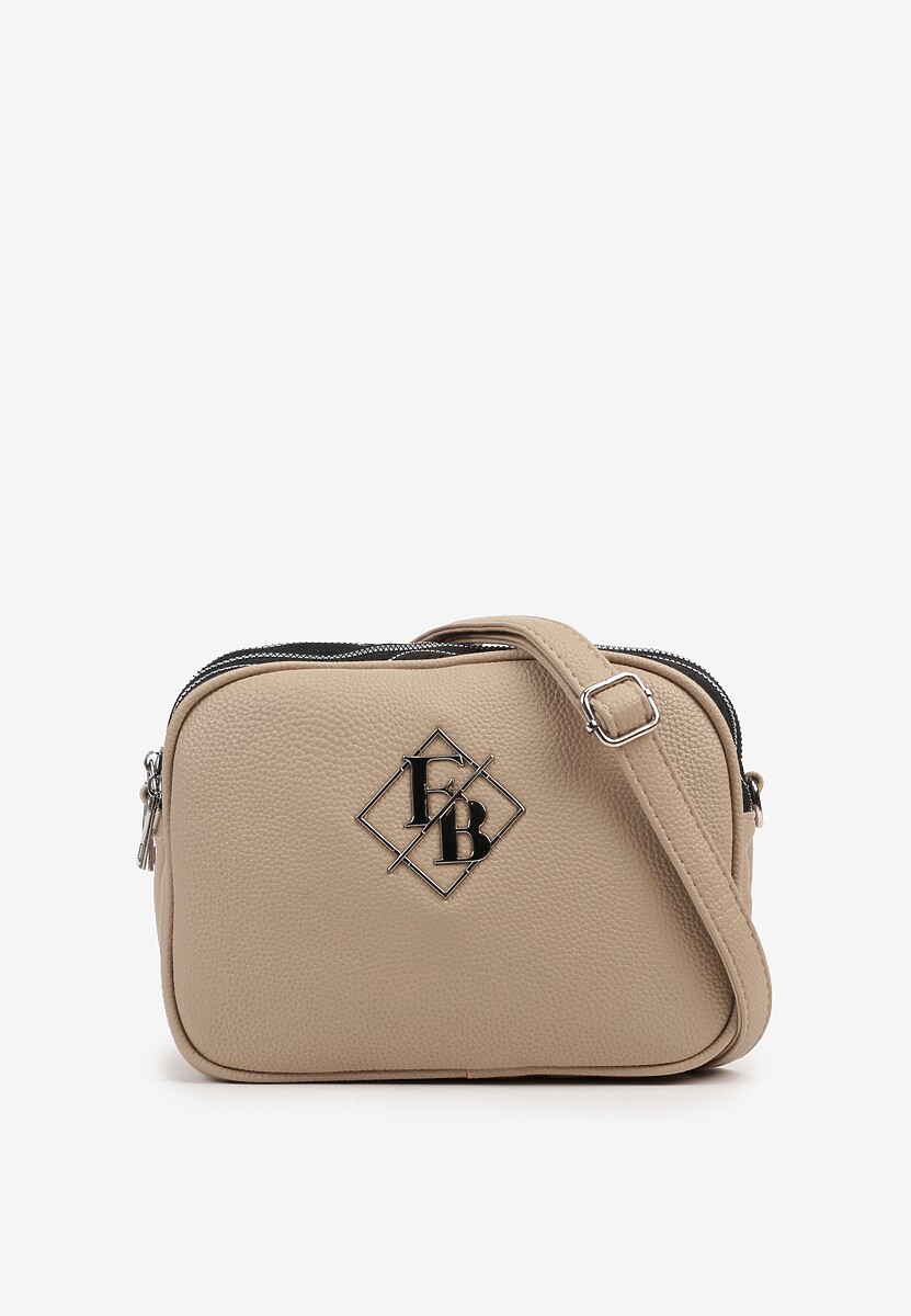 Ciemnobeżowa Torebka Listonoszka z Metaliczną Aplikacją Lanirosia