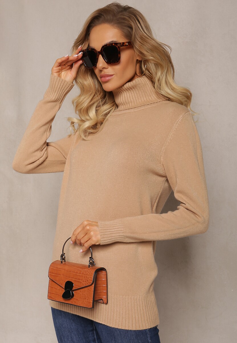 Ciemnobeżowy Golf z Prążkowanymi Krawędziami Bilfo