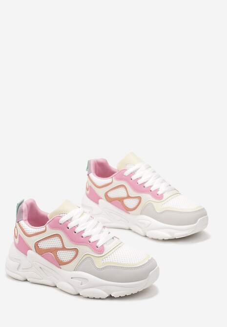 Ciemnoróżowe Sneakersy przed Kostkę na Grubej Podeszwie Lefia