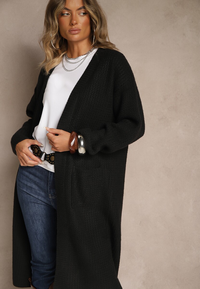 Szary Długi Kardigan Niezapinany z Bawełną Ferrive