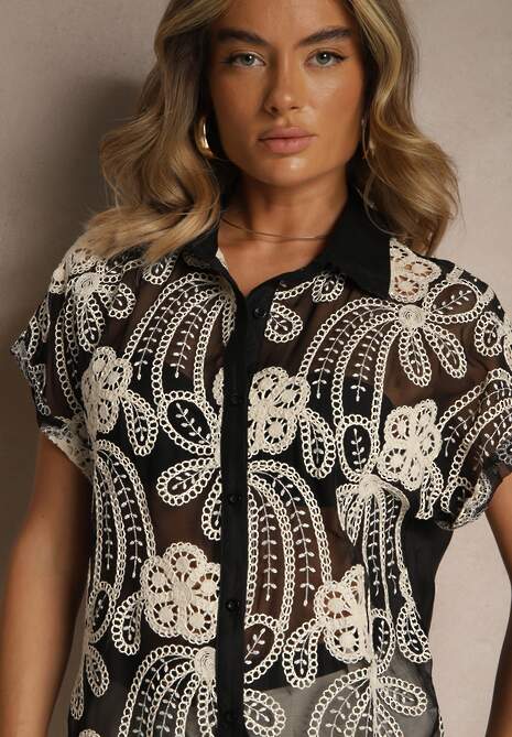 Czarna Koszula z Kwiatowym Motywem Zimessae