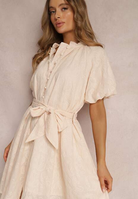 Jasnobeżowa Sukienka z Bawełny Halpy