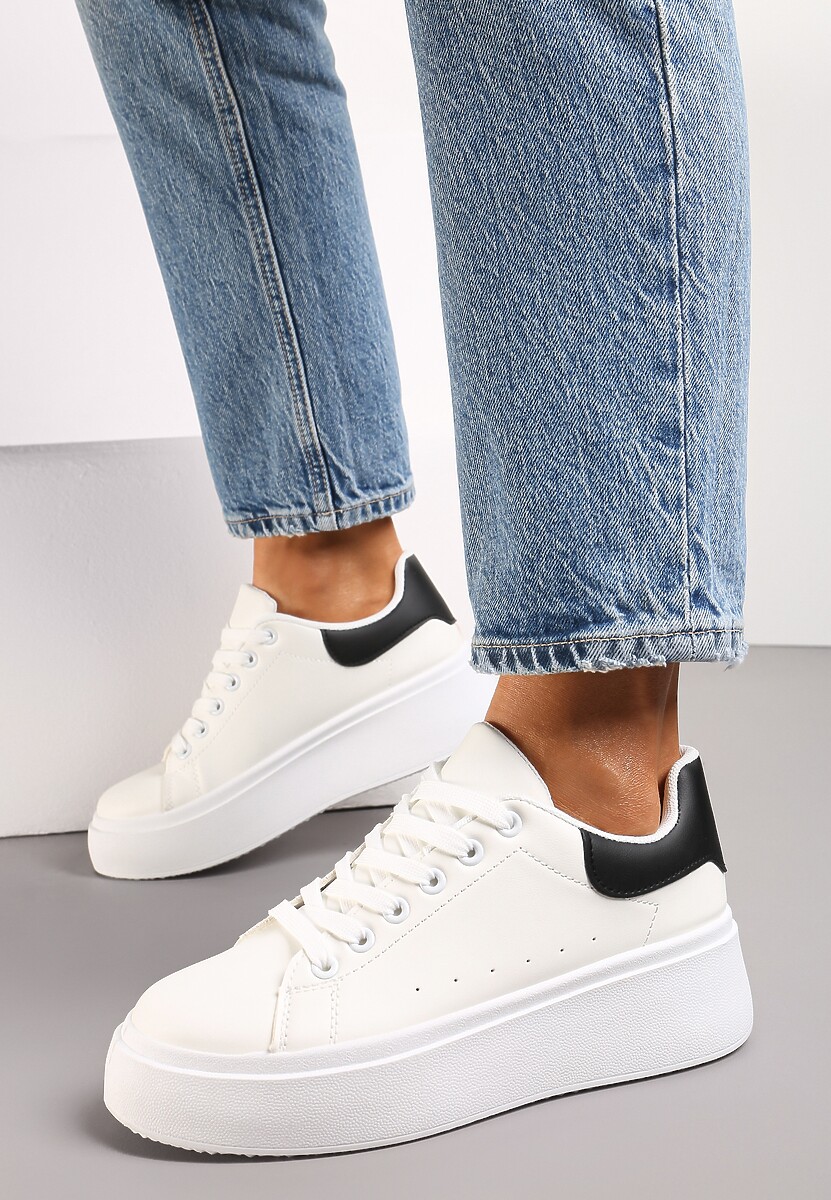 Biało-Czarne Sneakersy na Grubej Podeszwie Yarna