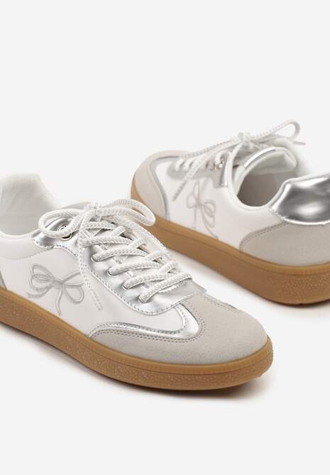 Białe Sneakersy Tenisówek ze Wzorem Kokardki Maritiela