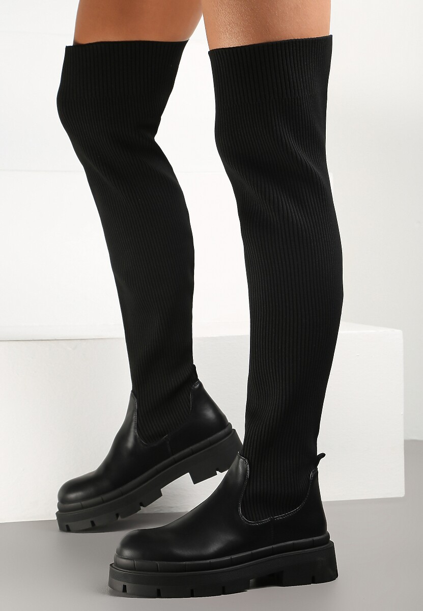 Czarne Kozaki z Elastyczną Cholewką Mildaias