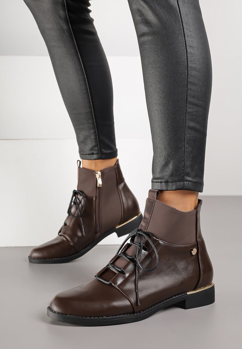 Brązowe Botki Vices ze Sznurowaną Cholewką i Elastycznymi Panelami Flilera