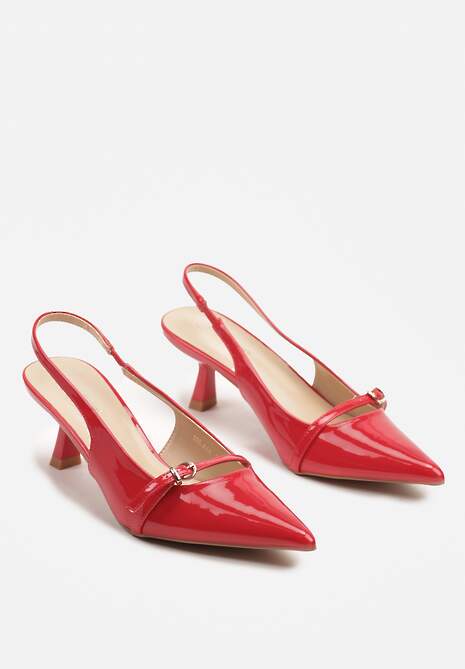 Czerwone Lakierowane Sandały Slingback na Obcasie Kaczuszka Aovia
