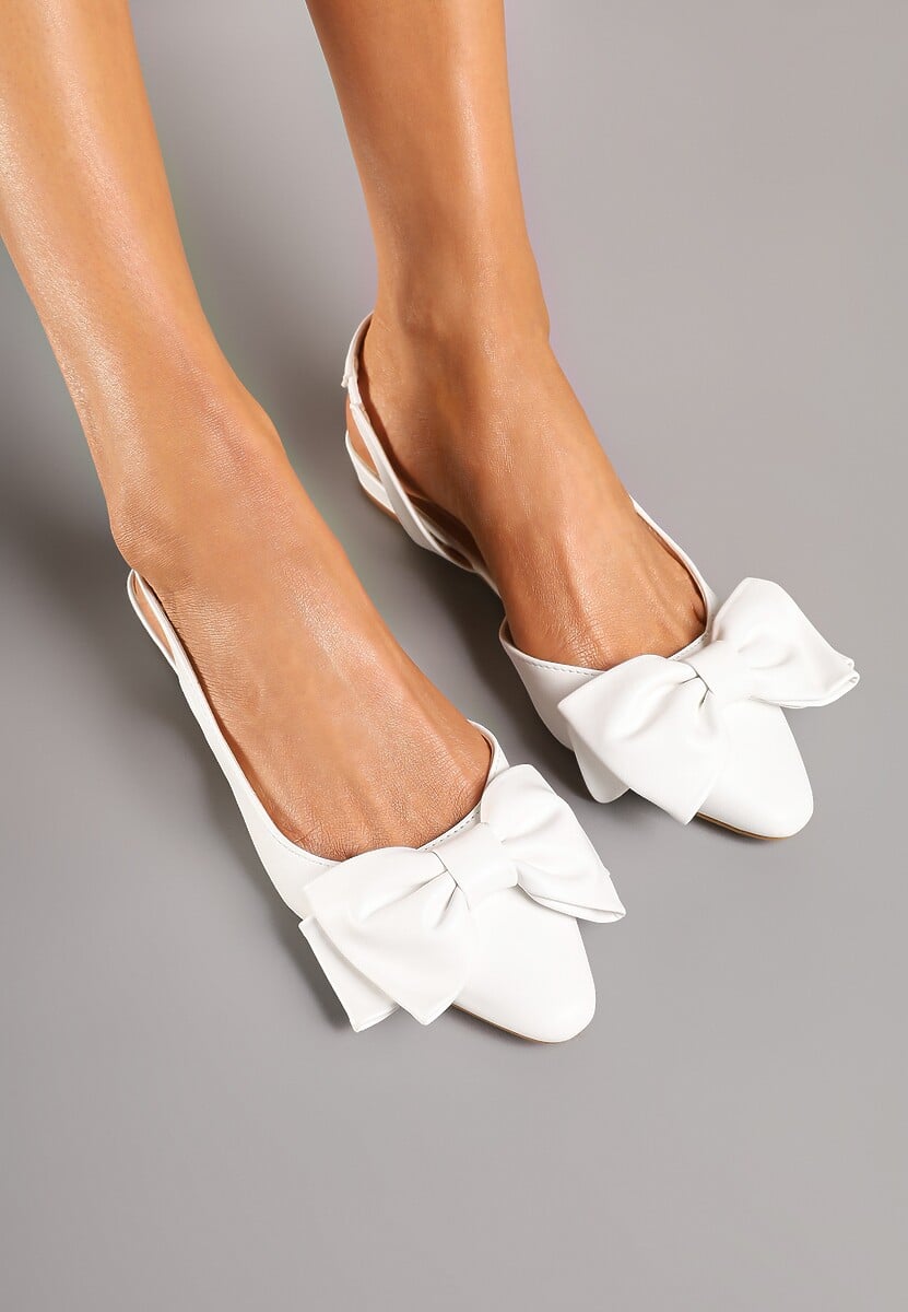 Białe Sandały Bez Pięty z Kokardą Nolretia